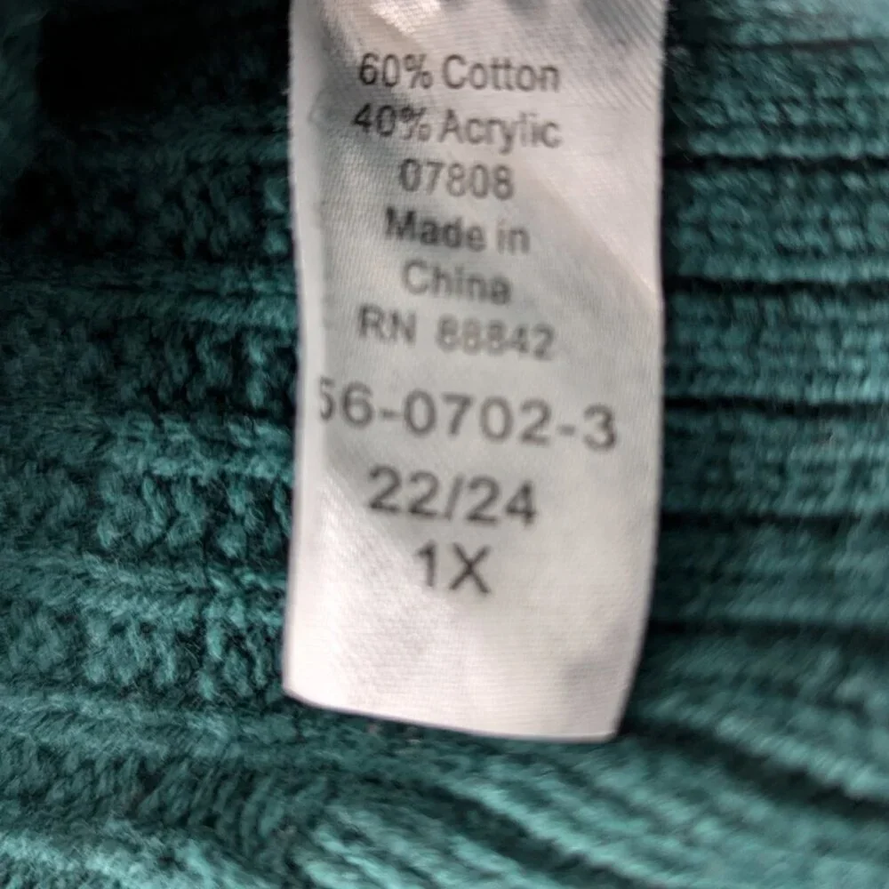 Woman Within Green Chunky Knit Foldover Collar Detailed Button Sweater - Picture 5 of 6